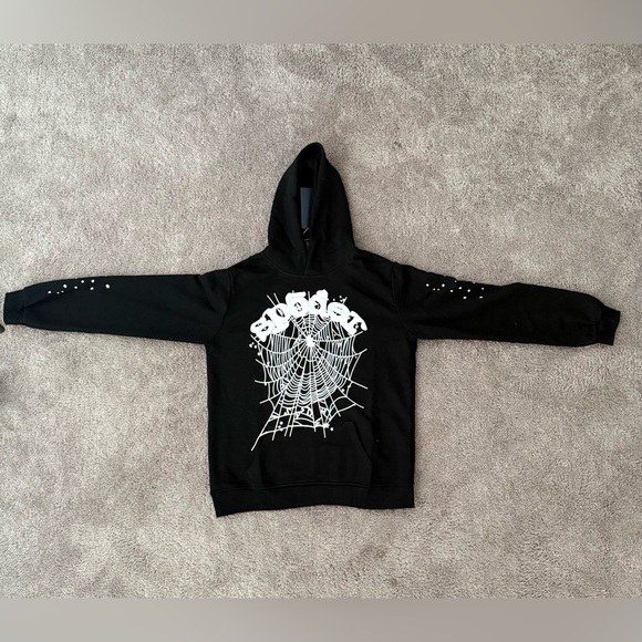 Men's Black Graphic Hoodie with Web Design